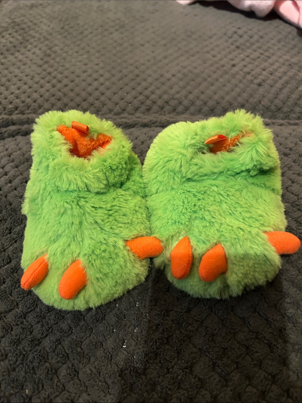 wonder nation Bright Green Plush Monster Slippers with Orange Claws